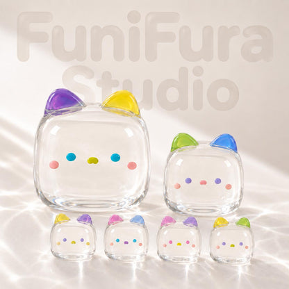 <透明にゃんちゃんファミリーシリーズ>  20g~ 240g フニフラ水感スクイーズ｜飴みたいな透けツヤ感×ぷるぷる水感