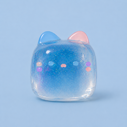 80g 水感レッド＆ブルー2カラーミルクキャンディねこスクイーズ｜透ける飴ツヤ×ぷるんぶるん弾力が可愛い手作り｜