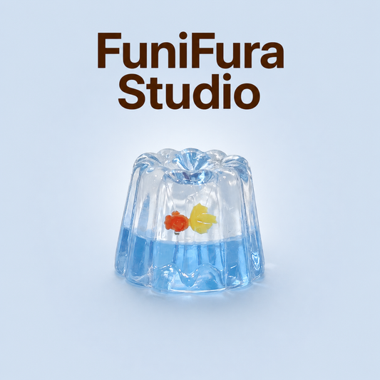 Funifura｜〜 夏祭り金魚カヌレ〜スクイーズ  21g 透明スクイーズキーホルダー｜ぷるん水感　 ぷるぷる ぽよん触感｜夏祭りの金魚すくい風｜リボン付き・握って癒される・ASMR・ストレス解消・かわいい雑貨