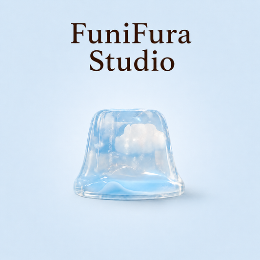 Funifura ｜ 〜ふわふわ雲カヌレ〜 16g スクイーズ　透明スクイーズキーホルダー｜ぷるん 水感スクイーズ　ぷるぷる ぽよん触感｜青空をひと粒に閉じ込めて｜リボン付き・握って癒される・ASMR・ストレス解消・かわいい雑貨
