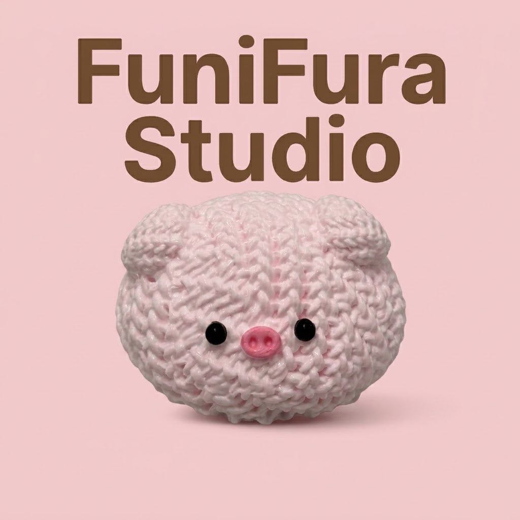 Funifura Studio ニット風もこもこスクイーズ 100g｜ソフトクリーム感ふわもち触感｜編み目デザイン×ゆるかわフェイス｜ハンドメイド癒しトイ