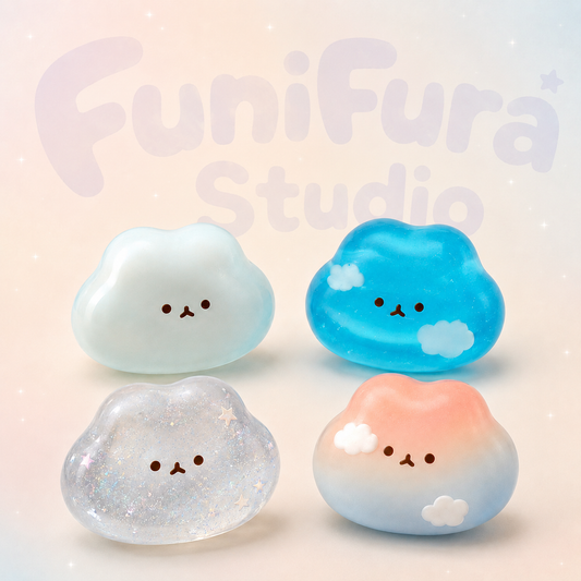 57g 水感 お天気図鑑 雲うさちゃんスクイーズ｜透けるツヤ感の雲うさぎが可愛い手作りミニサイズ｜バッグにちょこんと癒し
