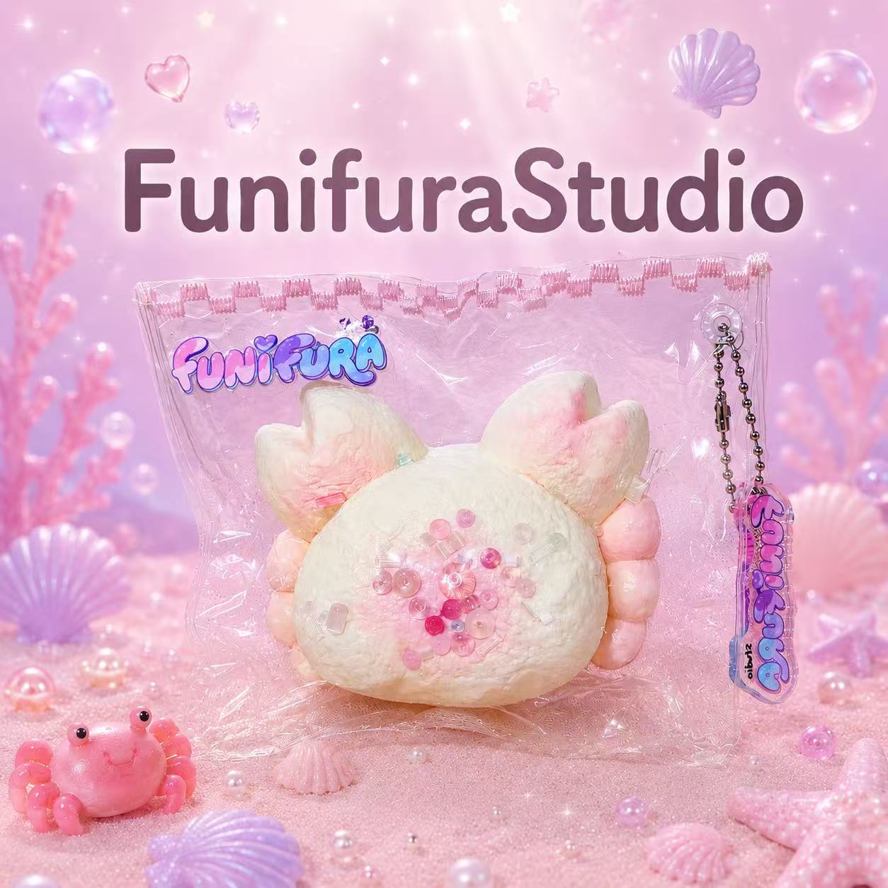 プレミアム縫い目　Funifura Studio マシュマロカニちゃんスクイーズ 175g｜大人気再販モデル｜ソフトクリーム感　ふわふわ低反発｜ゆるかわデザイン｜ハンドメイド癒しトイ