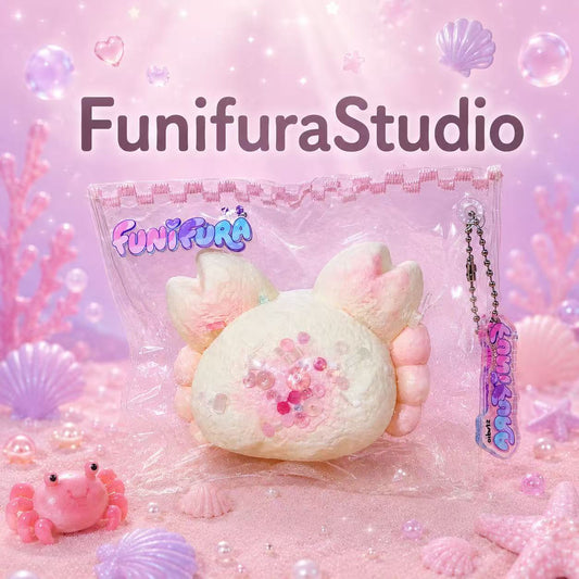 プレミアム縫い目　Funifura Studio マシュマロカニちゃんスクイーズ 175g｜大人気再販モデル｜ソフトクリーム感　ふわふわ低反発｜ゆるかわデザイン｜ハンドメイド癒しトイ